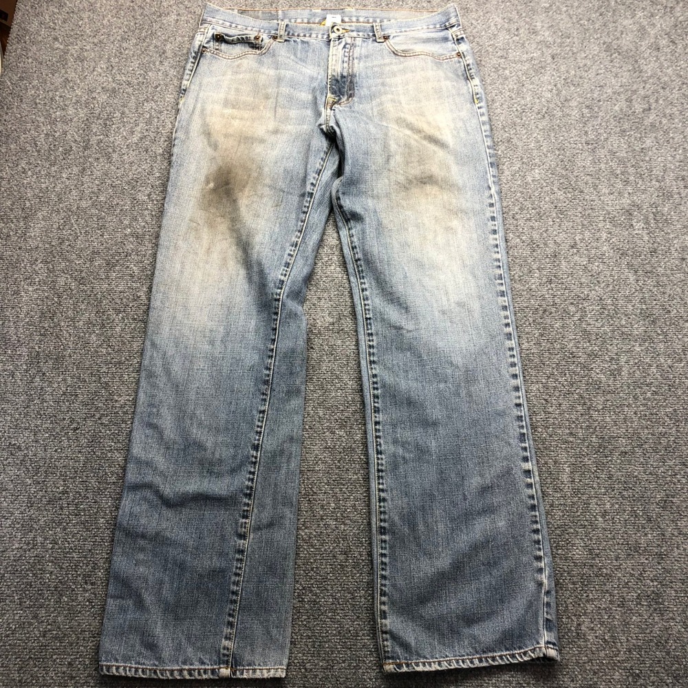 Lucky Brand 181 Relaxed Straight Jeans Mens 38x32 Light Wash Distressed Blue